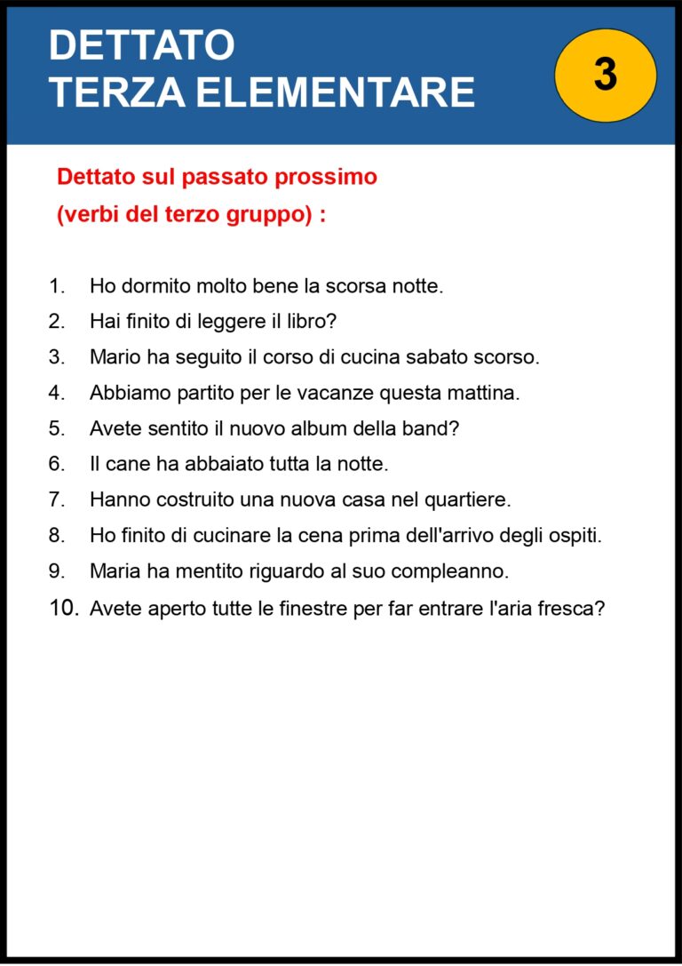 Dettati Terza Elementare 8 Esercizi Da Stampare
