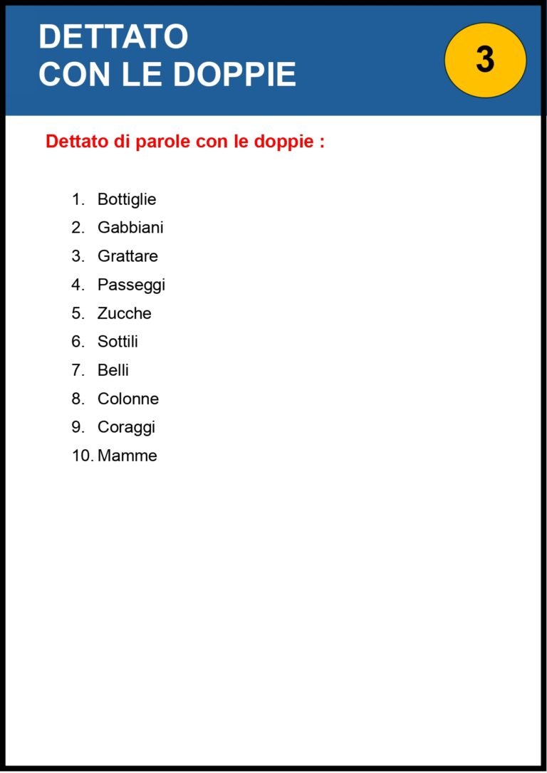 Dettati con Doppie : 13 Esercizi Gratuiti da stampare