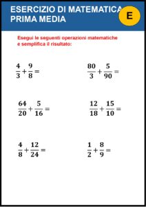 esercizi di matematica per prima media​