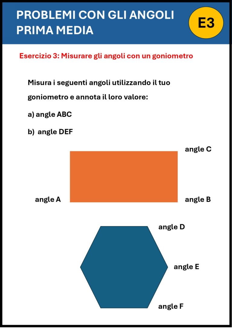 Problemi con gli Angoli Prima Media : 10 Esercizi PDF da stampare
