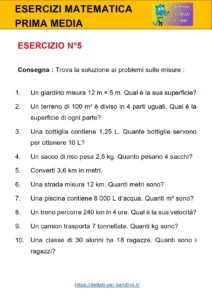 esercizi matematica prima media da stampare