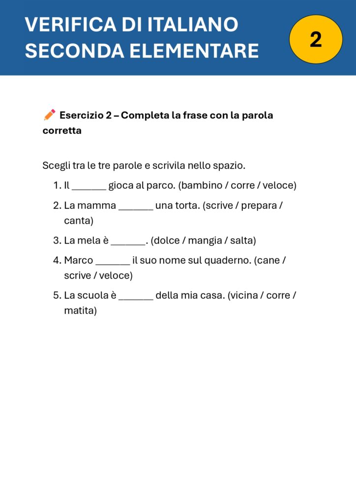 Verifica2 Verifica Italiano Seconda Elementare : 16 Esercizi da stampare